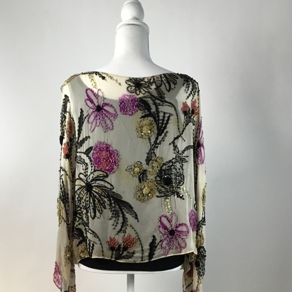 ST. JOHN Beaded Silk Sheer Cape Poncho Top–OneSize - Picture 8 of 10